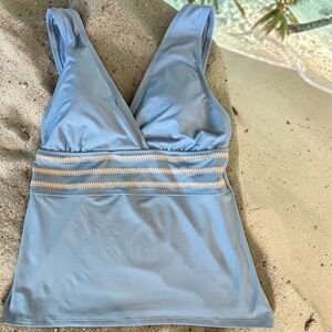 Lands' End Women's Sz 12 Tankini Swim Top Chlorine Resistant V-neck Blue
